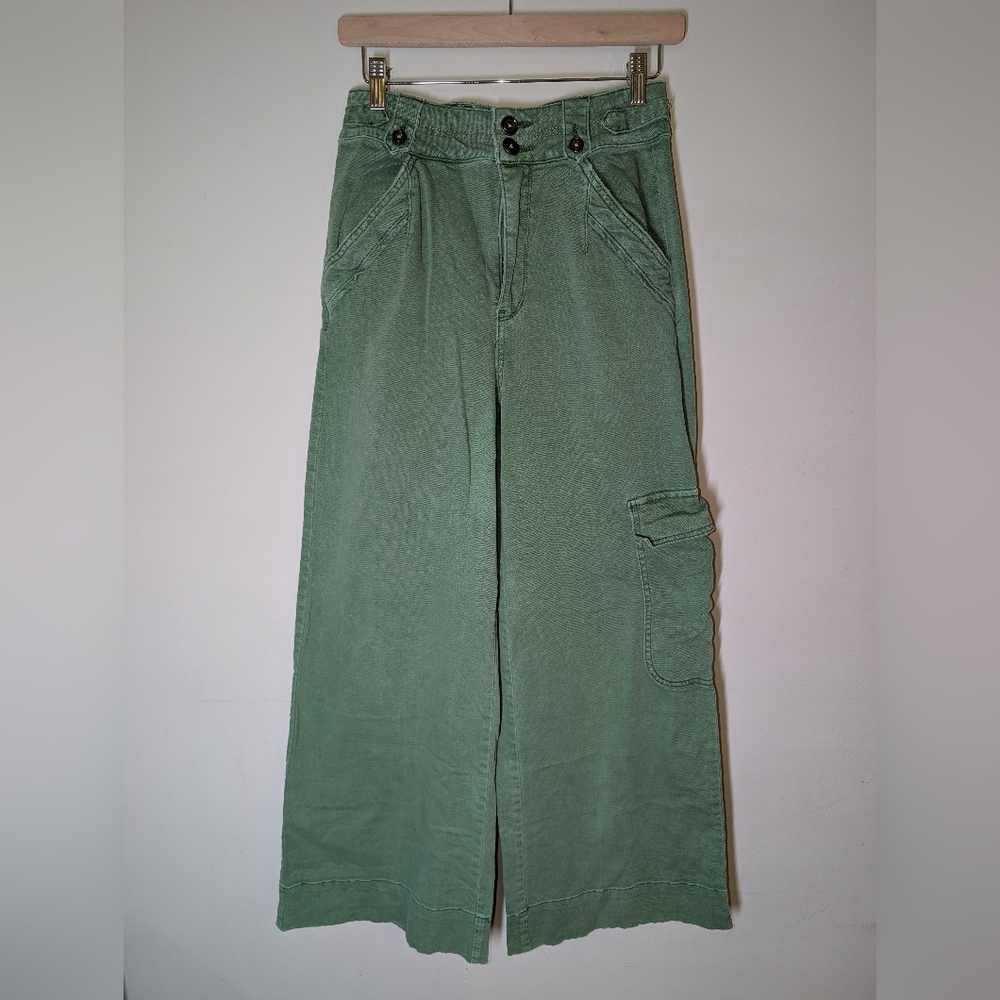 Pilcro Green High Waisted Wide Leg Cargo Pants